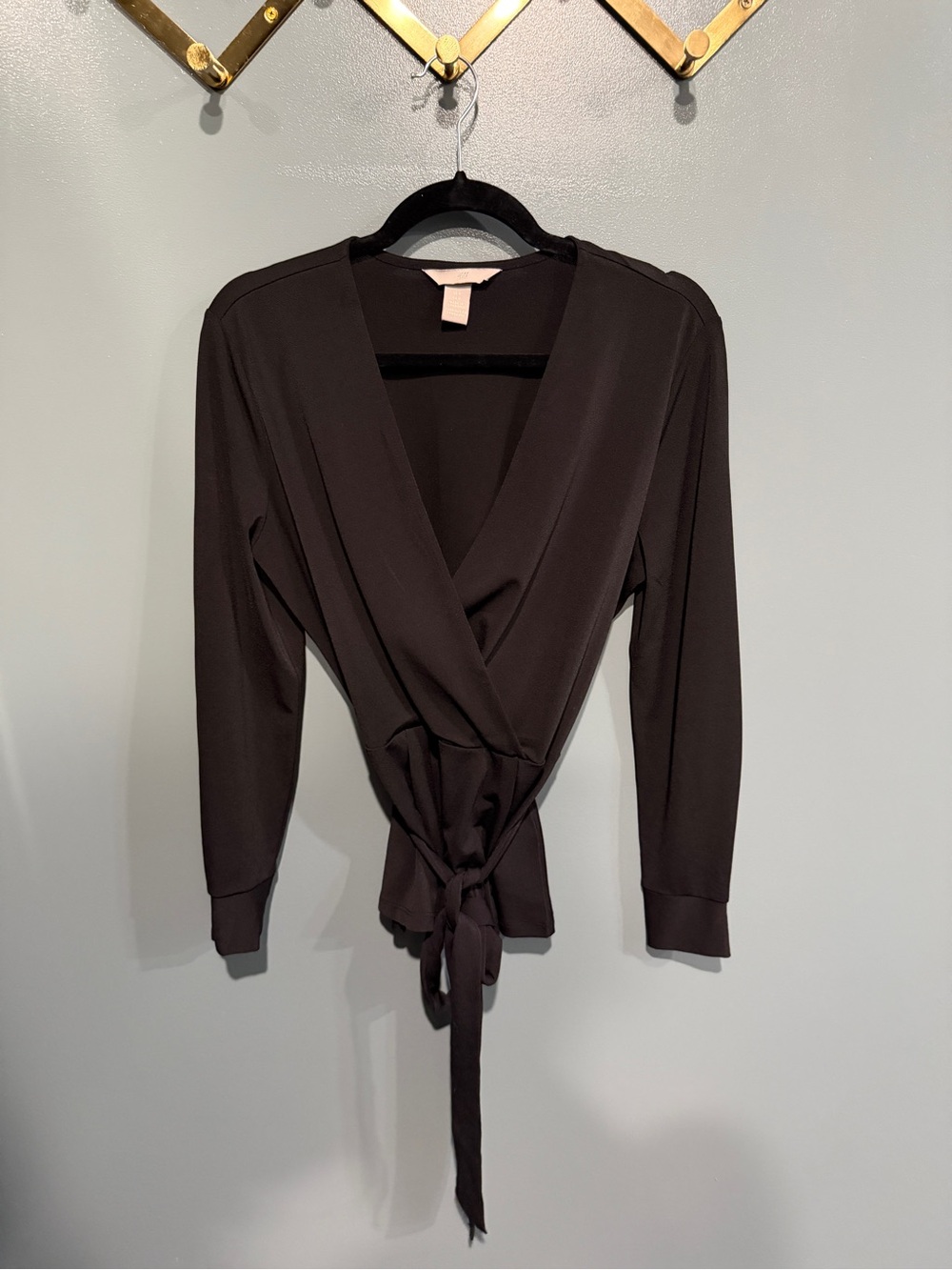 H&M Black Wrap Tie Front Blouse